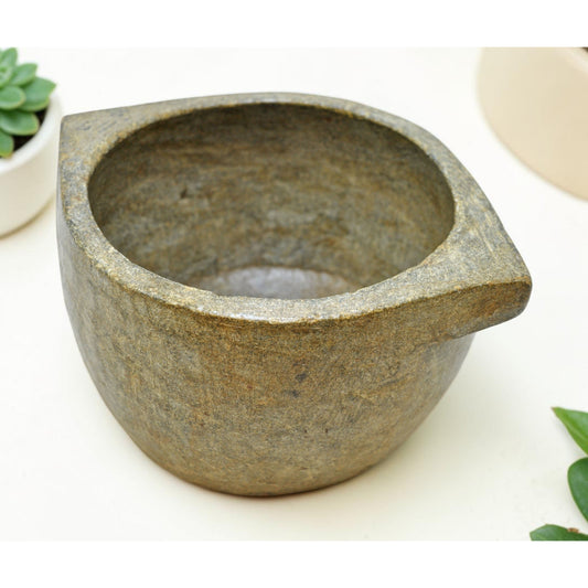 Antique Black Stone Round Kitchenware Curry Bowl Original Old Fine Hand Carved