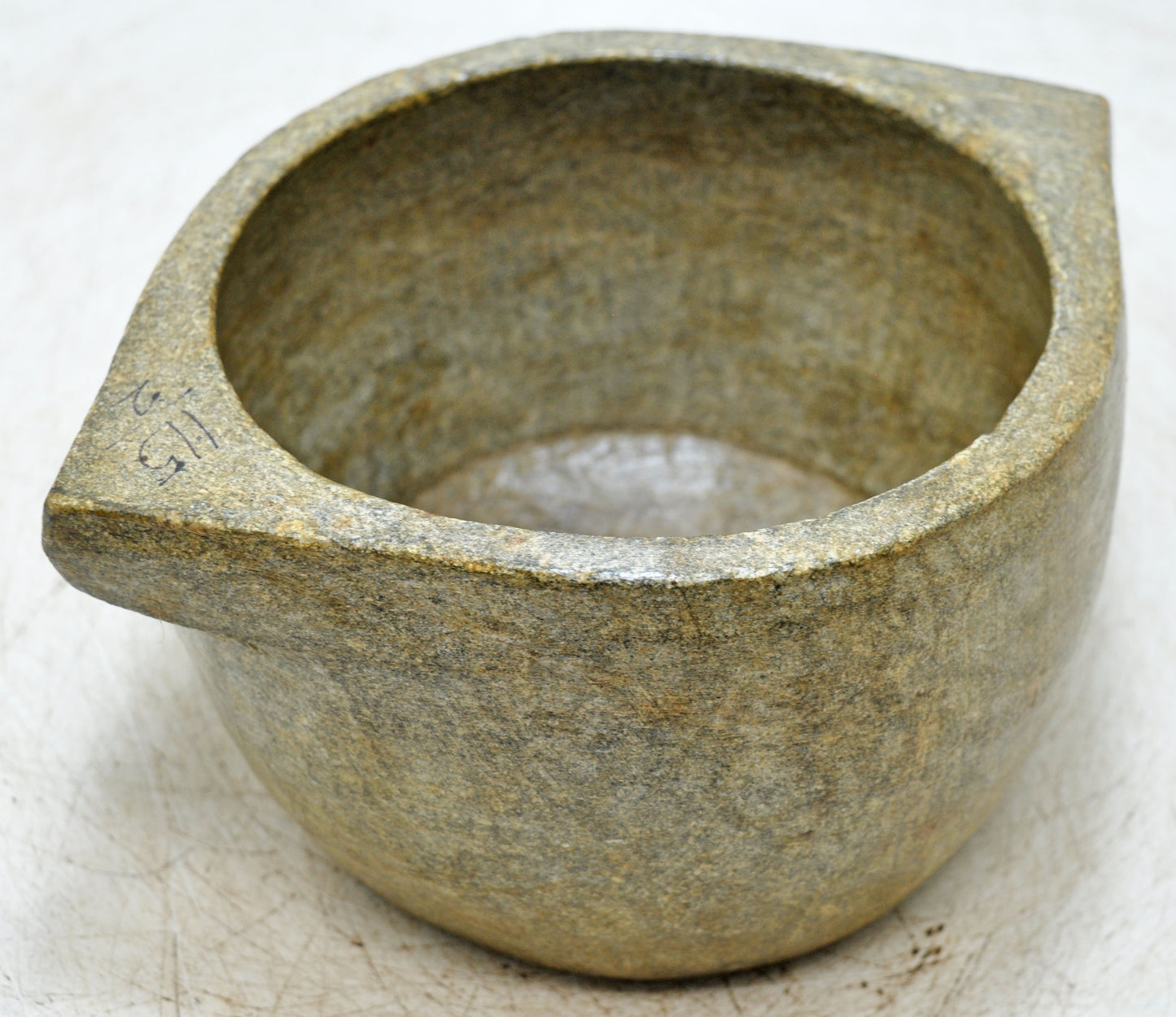 Antique Black Stone Round Kitchenware Curry Bowl Original Old Fine Hand Carved