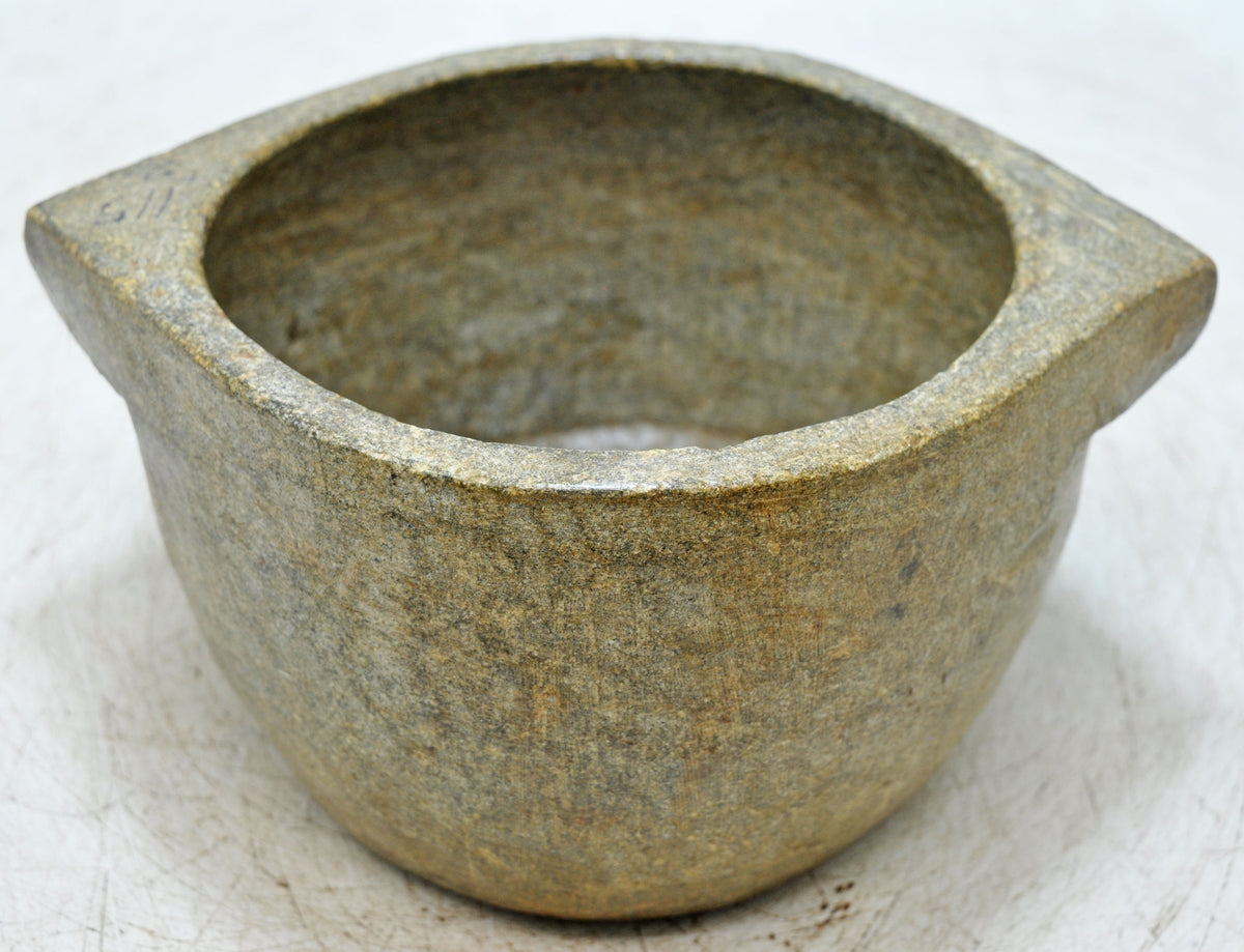 Antique Black Stone Round Kitchenware Curry Bowl Original Old Fine Hand Carved