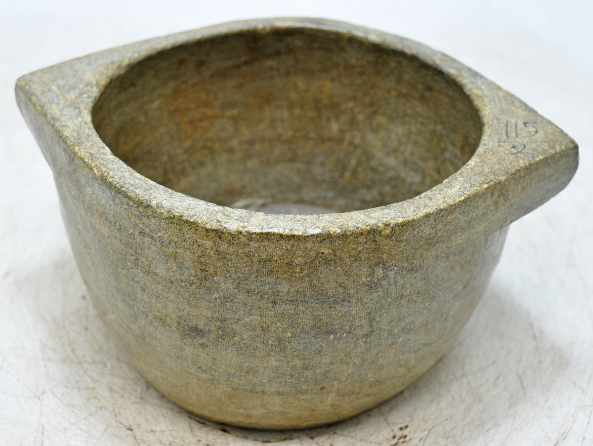 Antique Black Stone Round Kitchenware Curry Bowl Original Old Fine Hand Carved