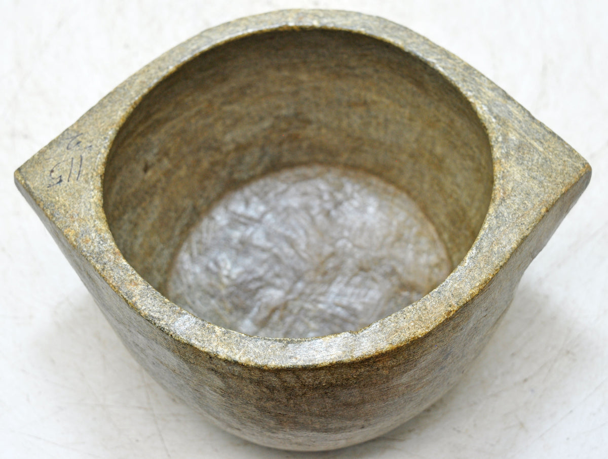 Antique Black Stone Round Kitchenware Curry Bowl Original Old Fine Hand Carved