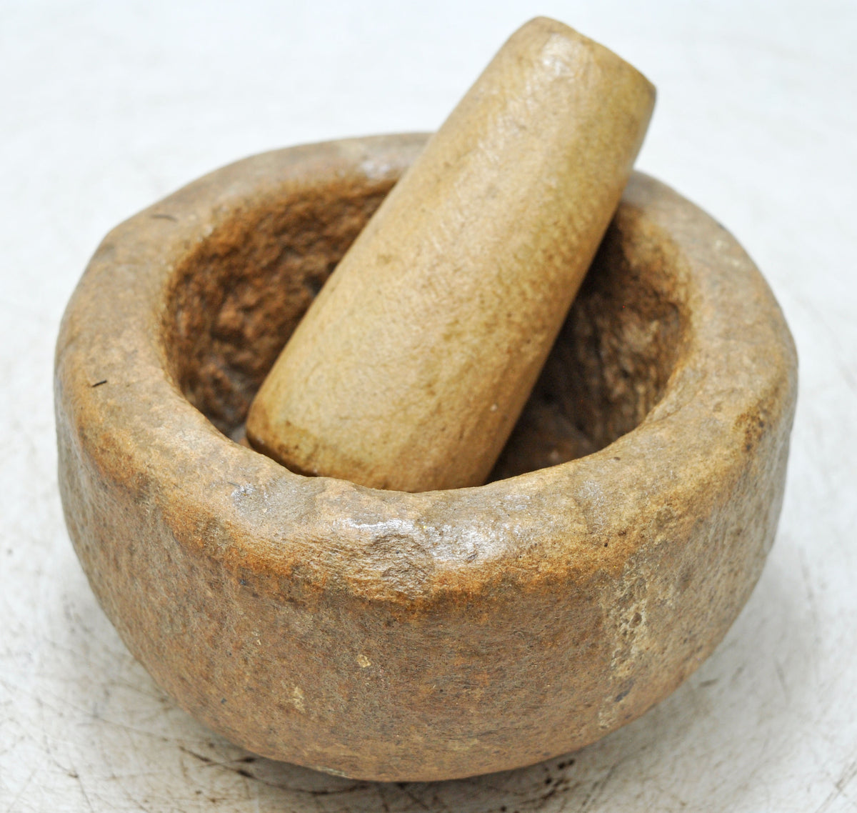 Antique Sand Stone Kitchenware Mortar & Pestle Spice Grinder Original Old Hand Carved