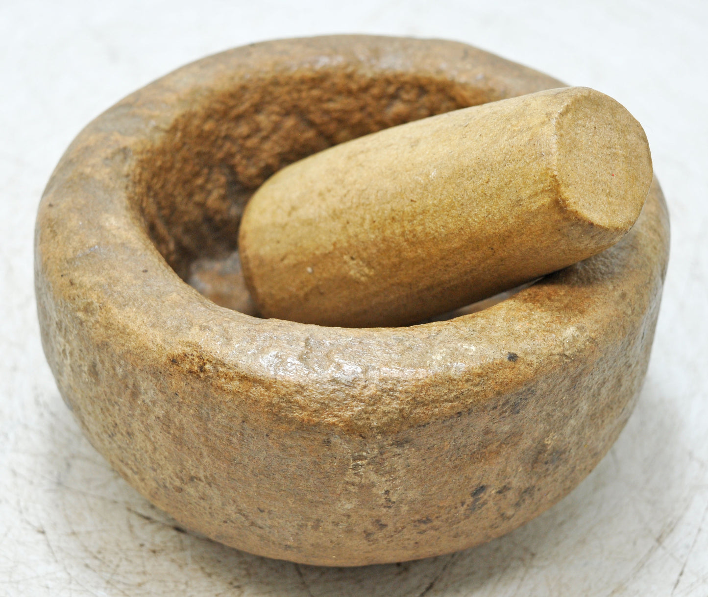Antique Sand Stone Kitchenware Mortar & Pestle Spice Grinder Original Old Hand Carved