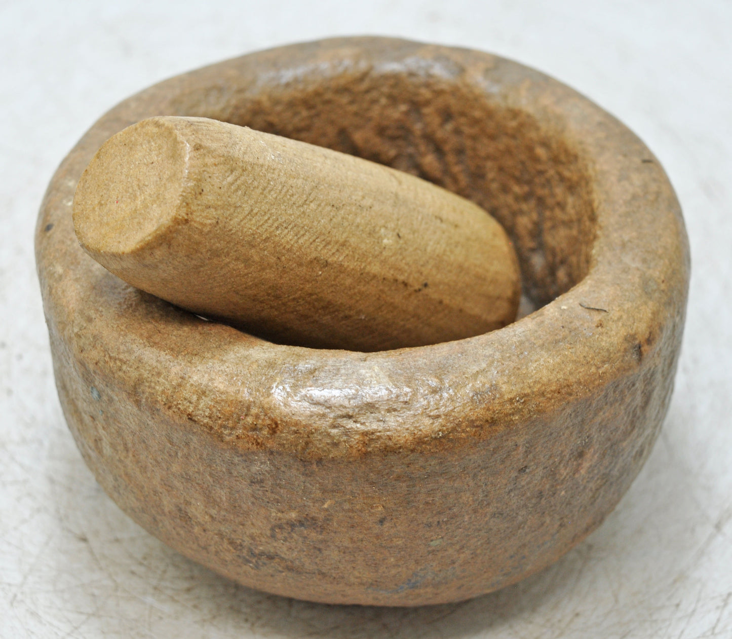 Antique Sand Stone Kitchenware Mortar & Pestle Spice Grinder Original Old Hand Carved