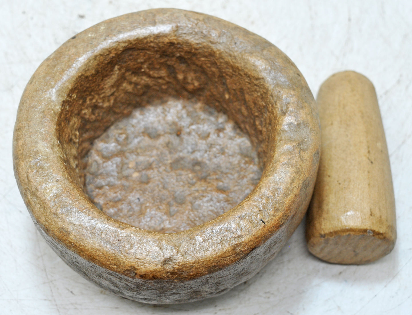 Antique Sand Stone Kitchenware Mortar & Pestle Spice Grinder Original Old Hand Carved