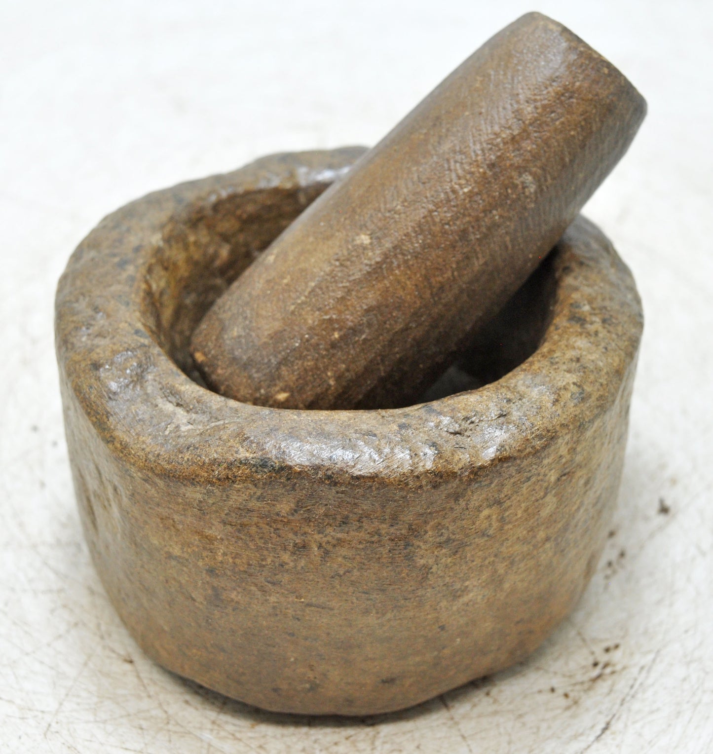 Antique Sand Stone Kitchenware Mortar & Pestle Spice Grinder Original Old Hand Carved