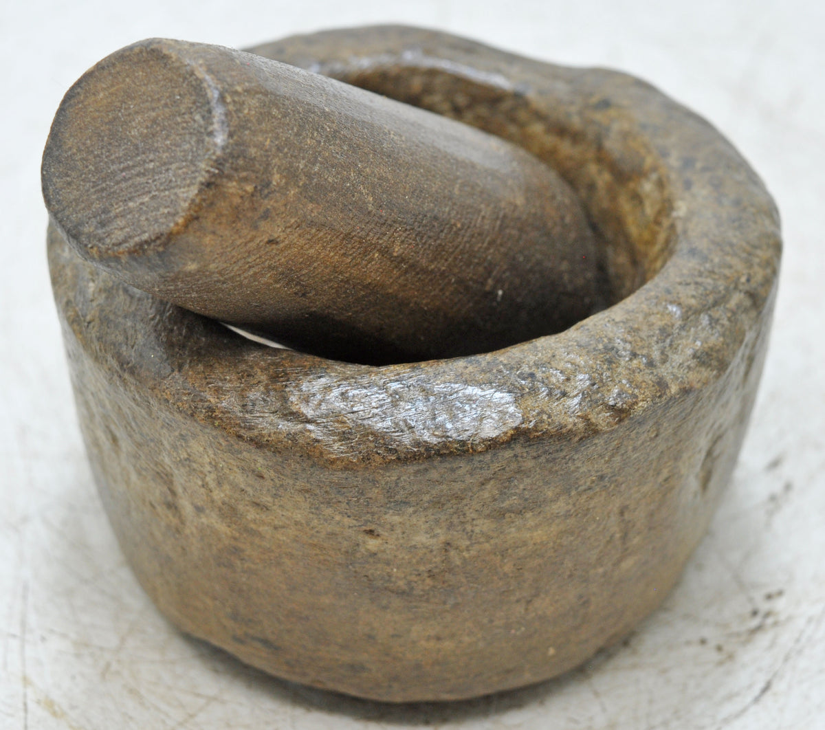 Antique Sand Stone Kitchenware Mortar & Pestle Spice Grinder Original Old Hand Carved