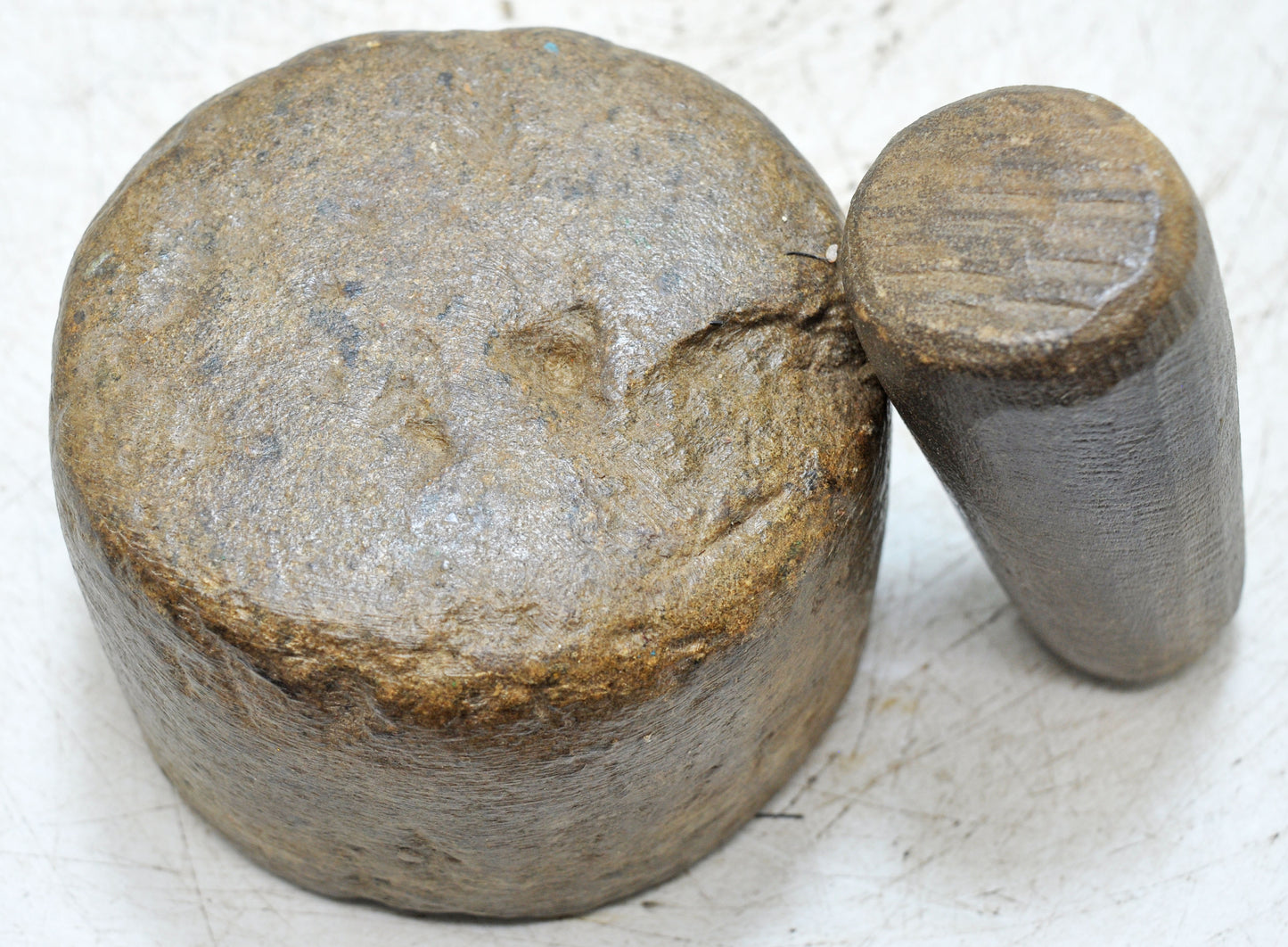 Antique Sand Stone Kitchenware Mortar & Pestle Spice Grinder Original Old Hand Carved