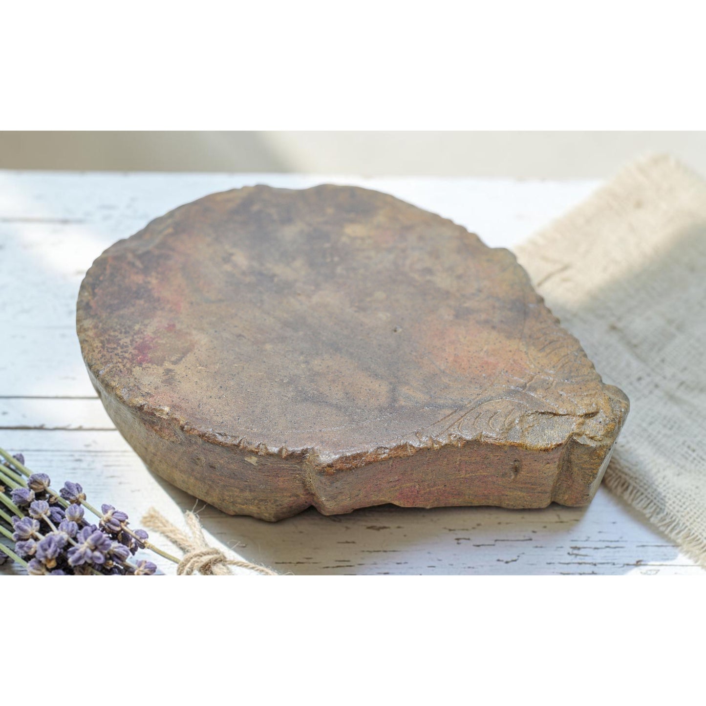 Antique Sand Stone Round Saffron Grinding Plate Original Old Hand Carved