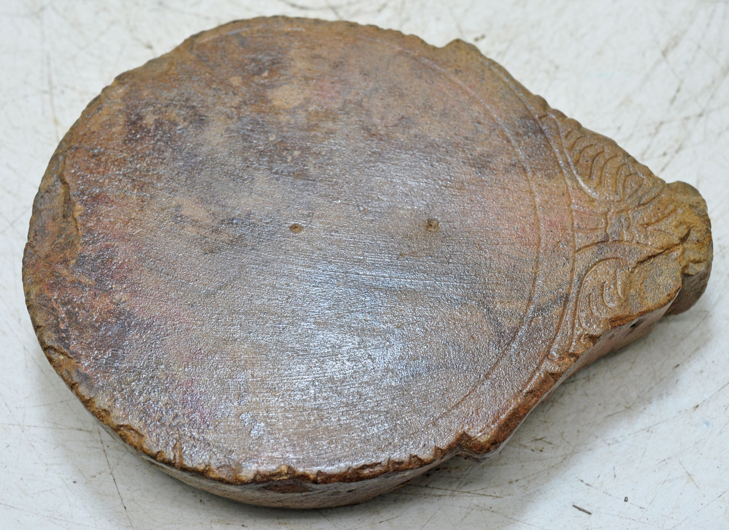Antique Sand Stone Round Saffron Grinding Plate Original Old Hand Carved