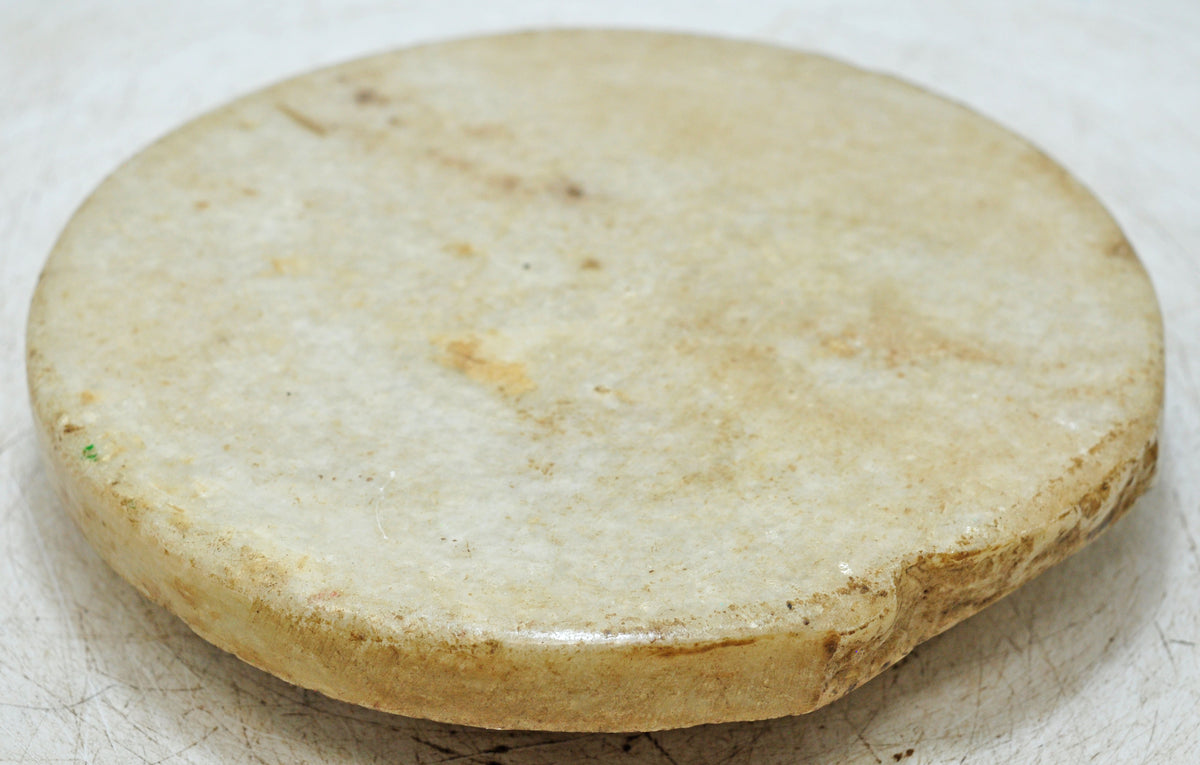 Antique White Marble Round Chapati Bread Rolling Plate Original Old Fine Hand Carved