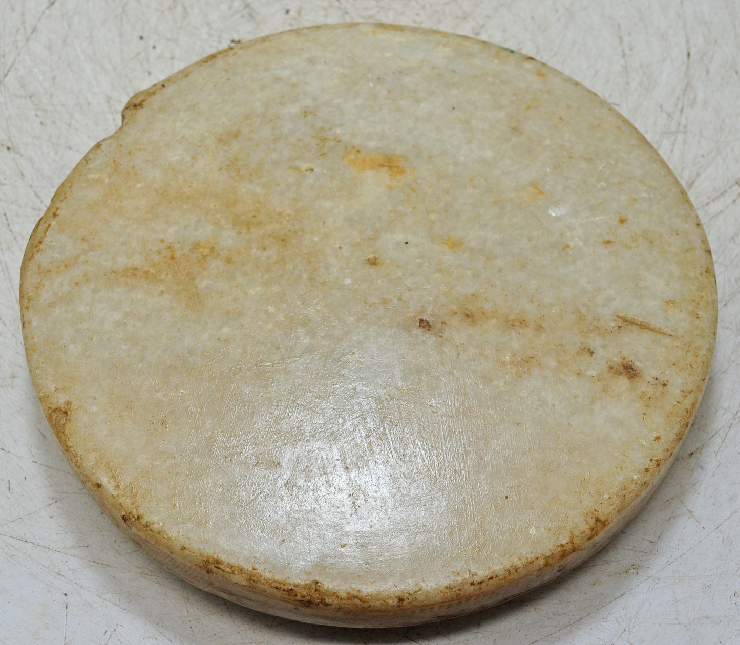 Antique White Marble Round Chapati Bread Rolling Plate Original Old Fine Hand Carved