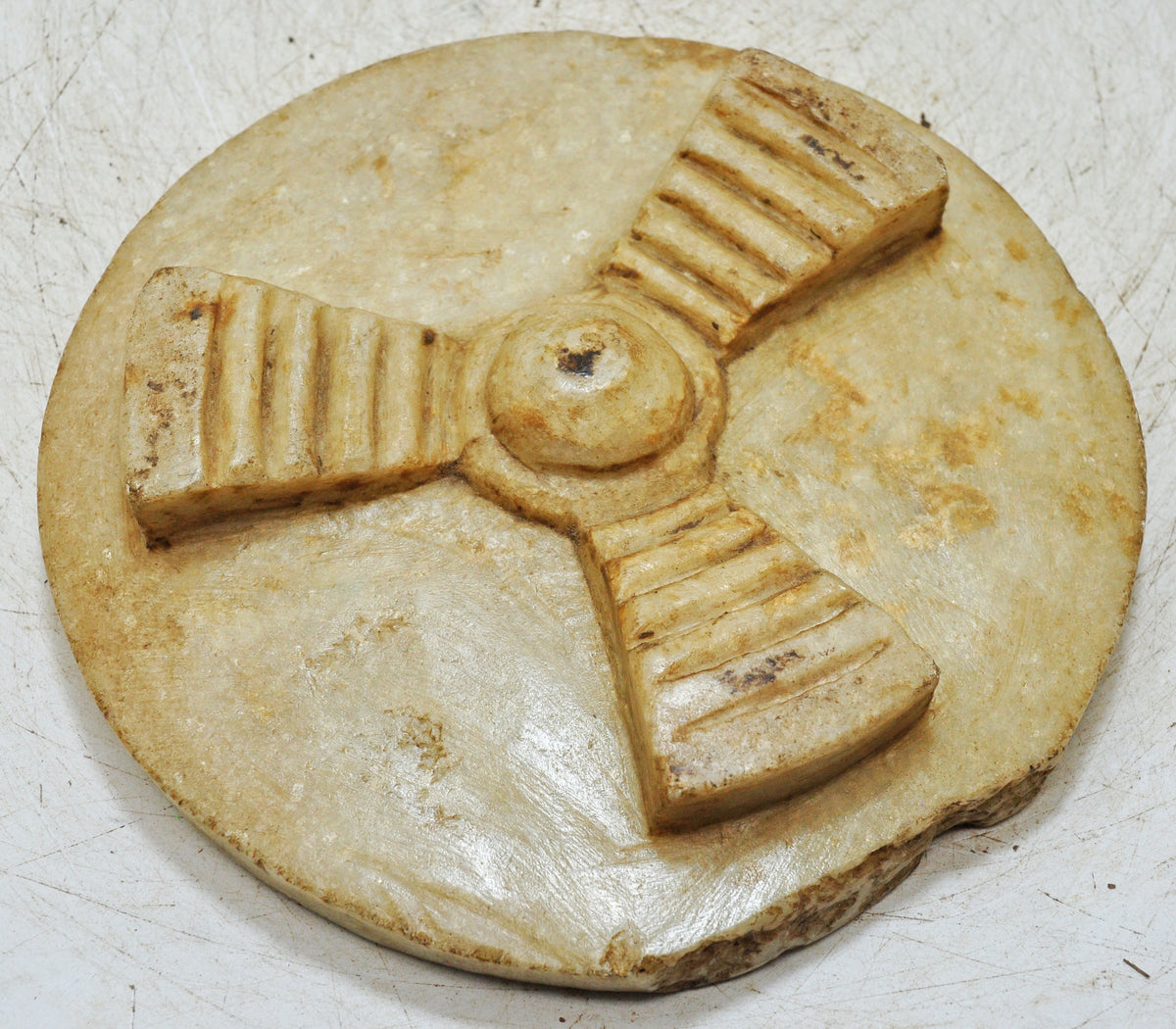 Antique White Marble Round Chapati Bread Rolling Plate Original Old Fine Hand Carved
