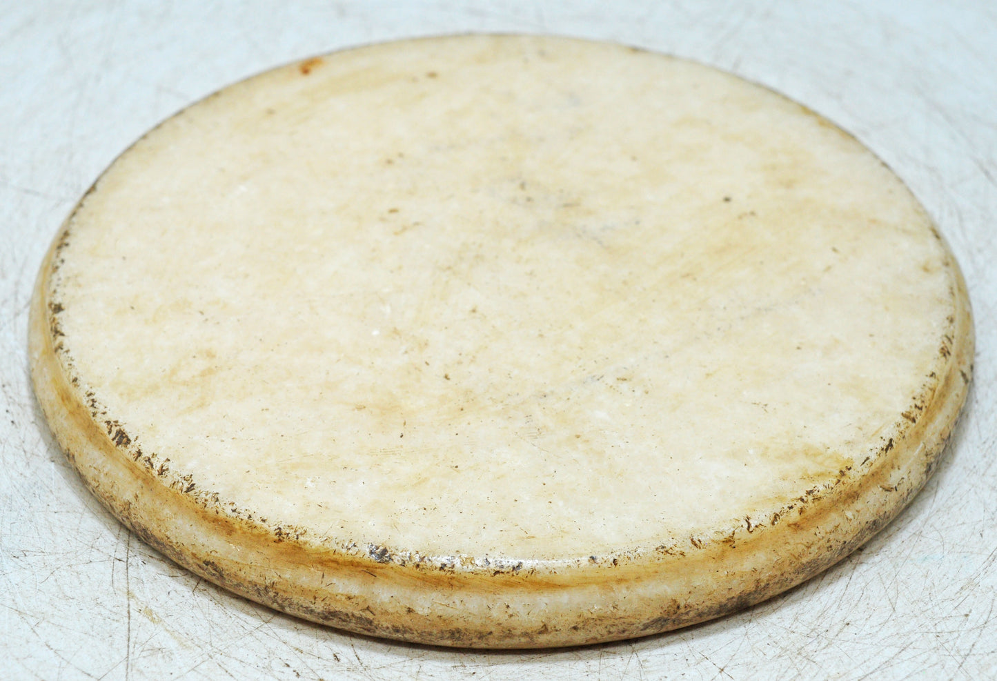 Antique White Marble Round Chapati Bread Rolling Plate Original Old Fine Hand Carved