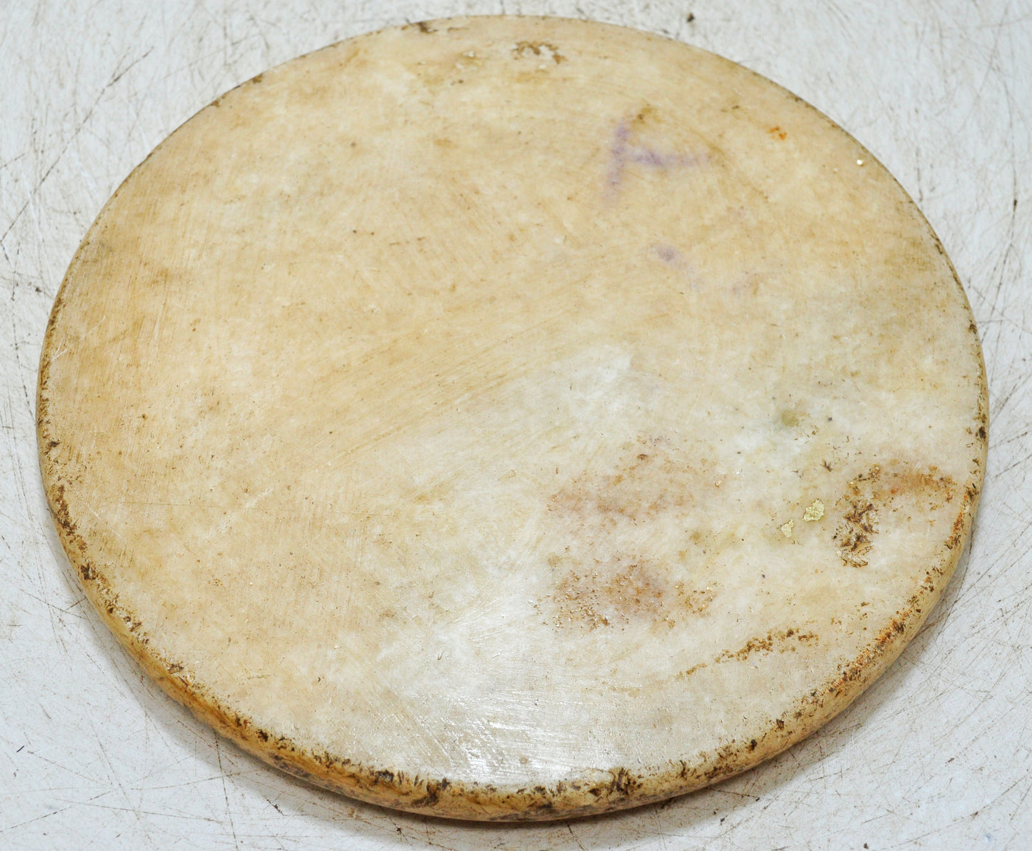 Antique White Marble Round Chapati Bread Rolling Plate Original Old Fine Hand Carved