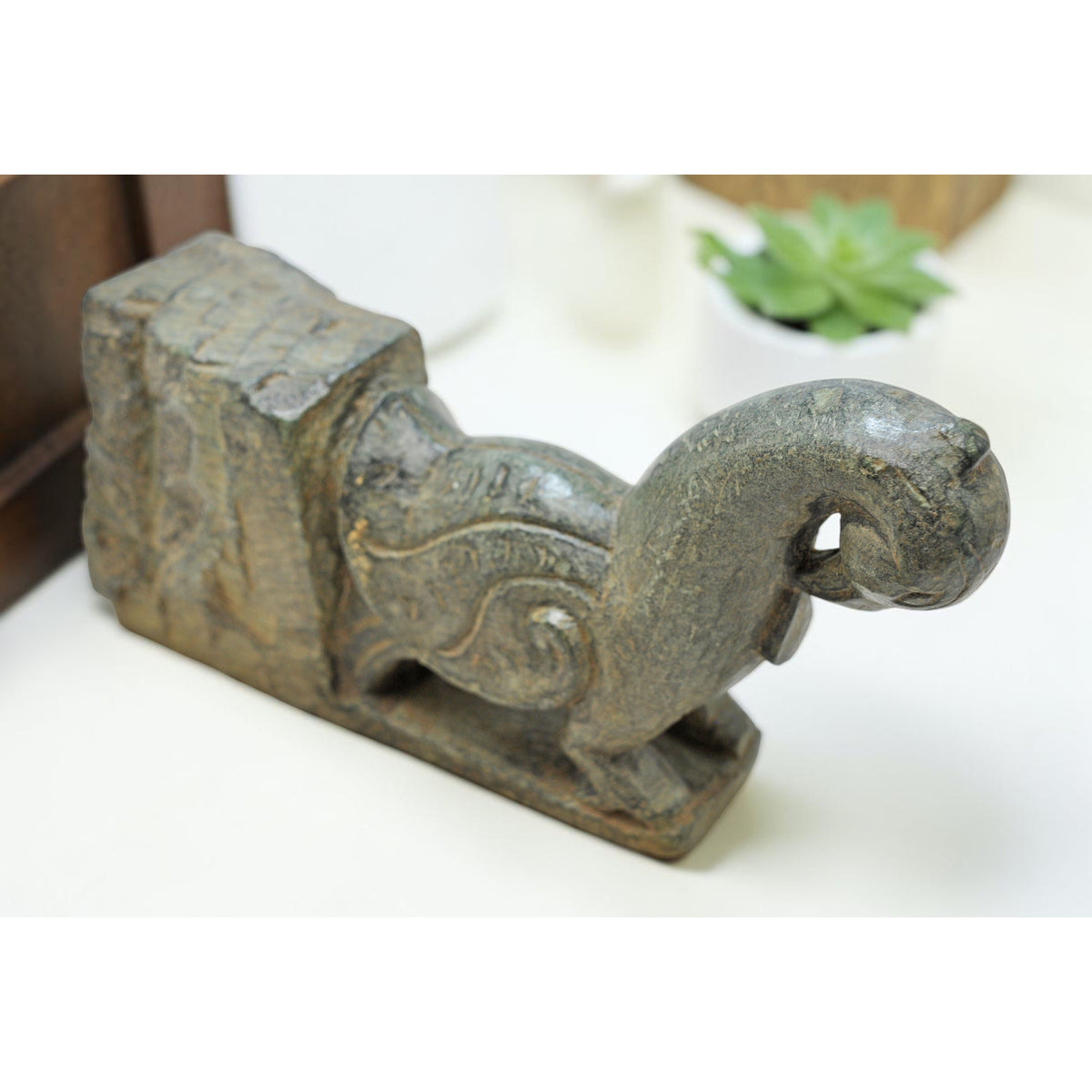 Antique Green Stone Parrot Figurine Wall Hook Hanger Original Old Fine Hand Carved