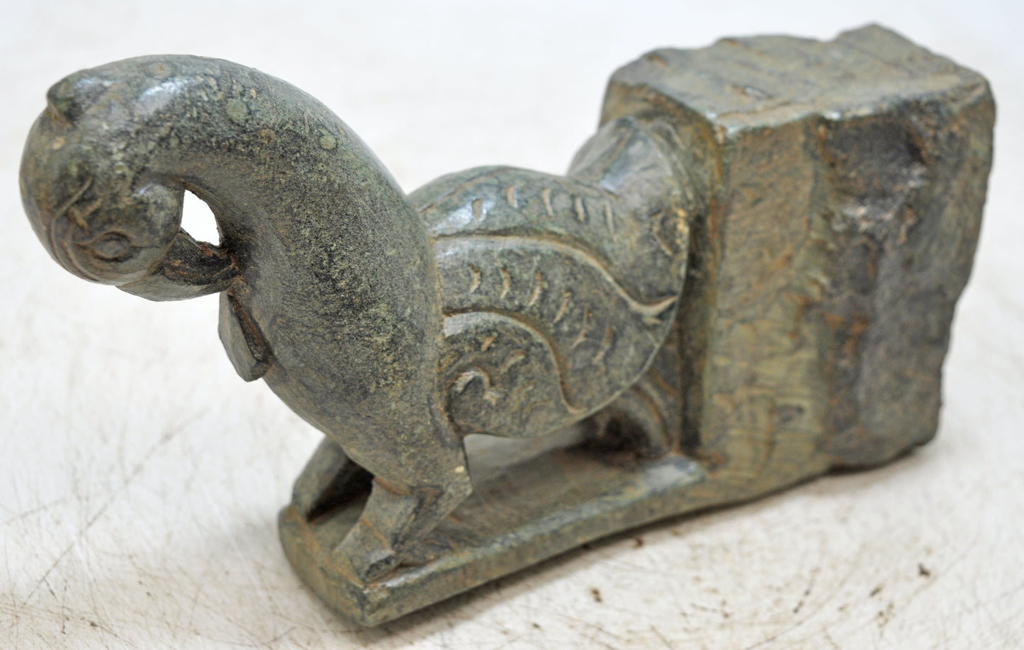 Antique Green Stone Parrot Figurine Wall Hook Hanger Original Old Fine Hand Carved