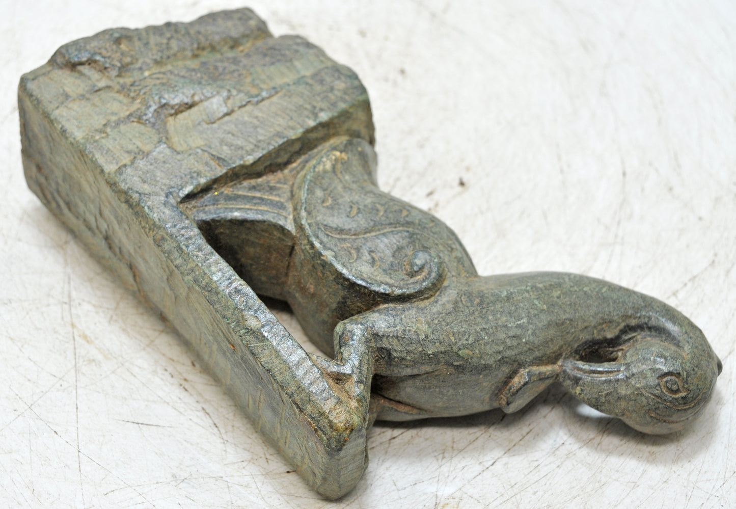 Antique Green Stone Parrot Figurine Wall Hook Hanger Original Old Fine Hand Carved