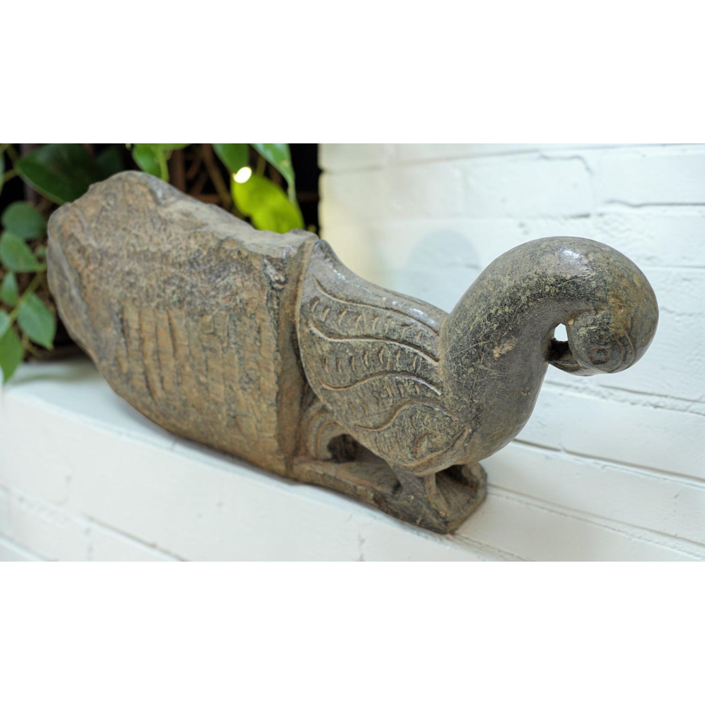 Antique Green Stone Parrot Figurine Wall Hook Hanger Original Old Fine Hand Carved