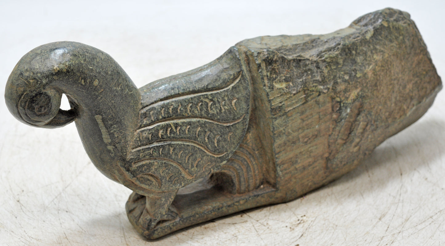 Antique Green Stone Parrot Figurine Wall Hook Hanger Original Old Fine Hand Carved