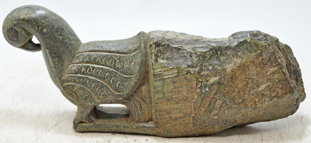 Antique Green Stone Parrot Figurine Wall Hook Hanger Original Old Fine Hand Carved