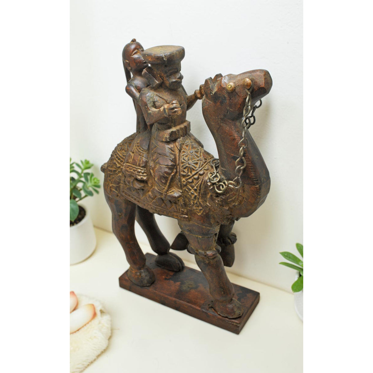 Antique Wooden Camel With Riders Dholamaru Figurine Original Old Fine Hand Carved