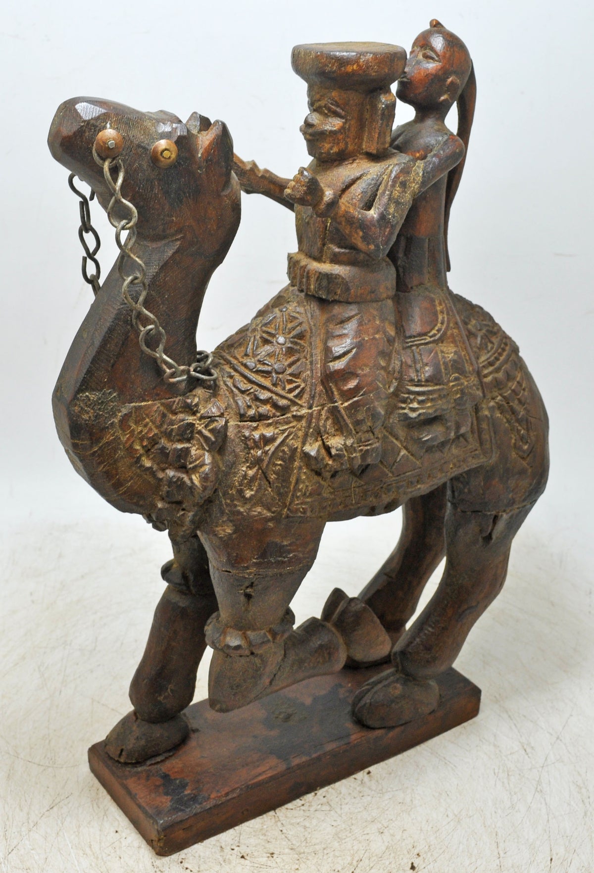 Antique Wooden Camel With Riders Dholamaru Figurine Original Old Fine Hand Carved