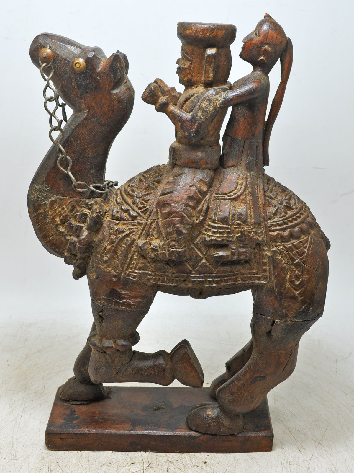 Antique Wooden Camel With Riders Dholamaru Figurine Original Old Fine Hand Carved