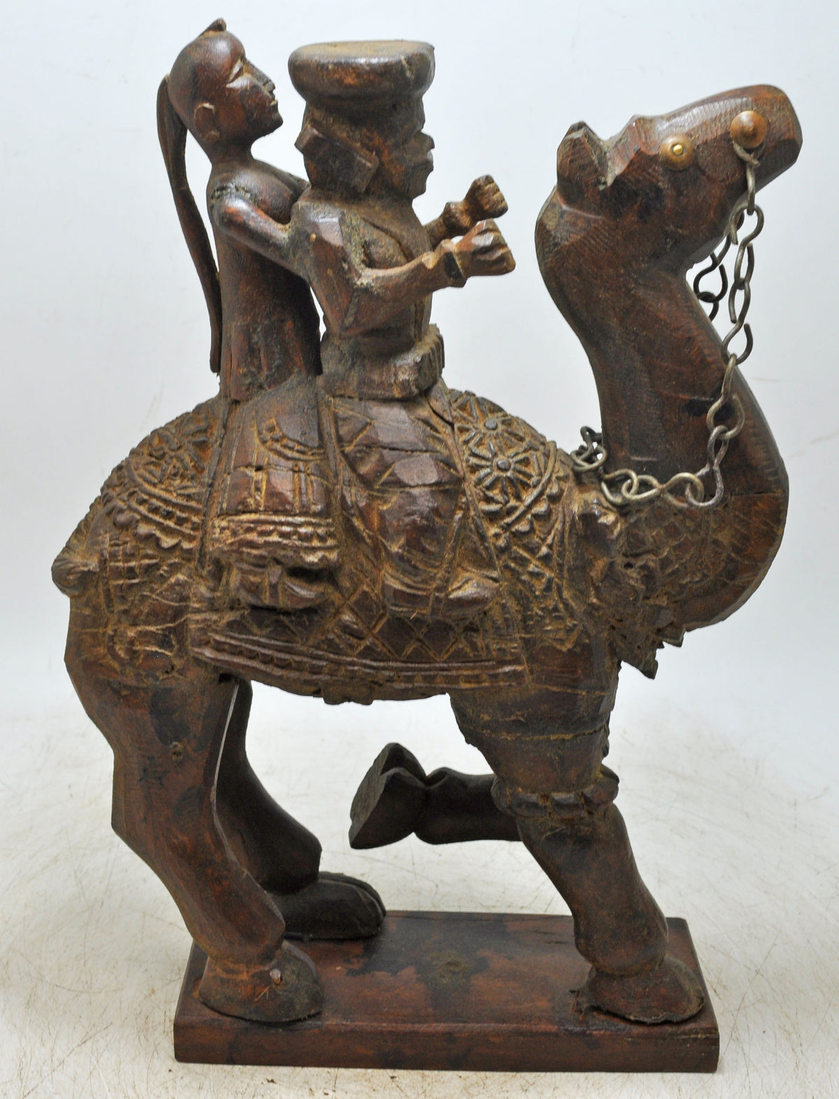Antique Wooden Camel With Riders Dholamaru Figurine Original Old Fine Hand Carved