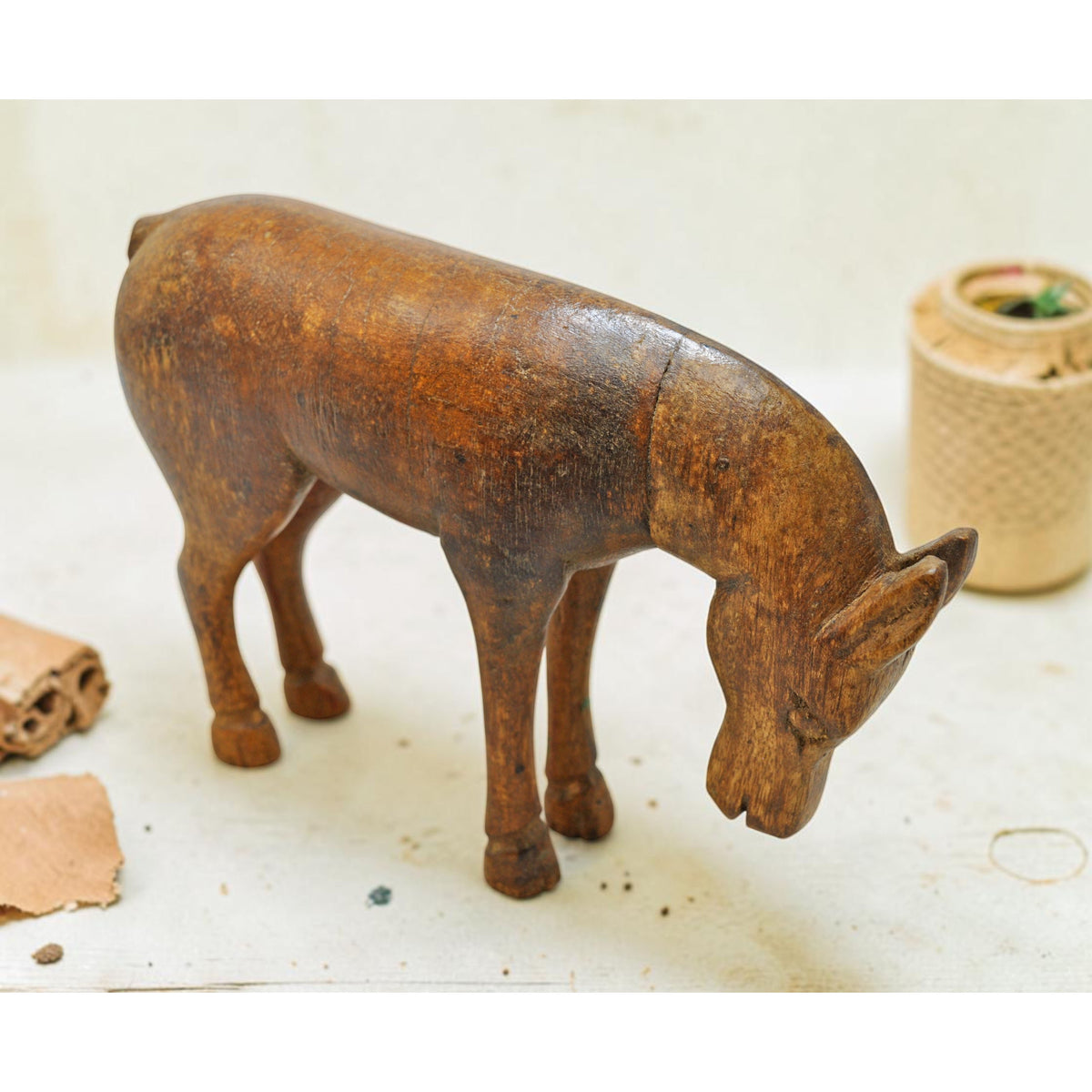 Vintage Wooden Small Horse Figurine Original Old Hand Carved