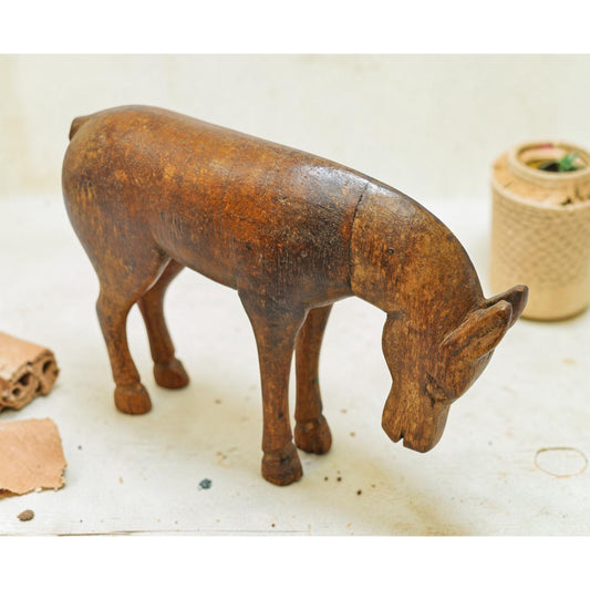 Vintage Wooden Small Horse Figurine Original Old Hand Carved
