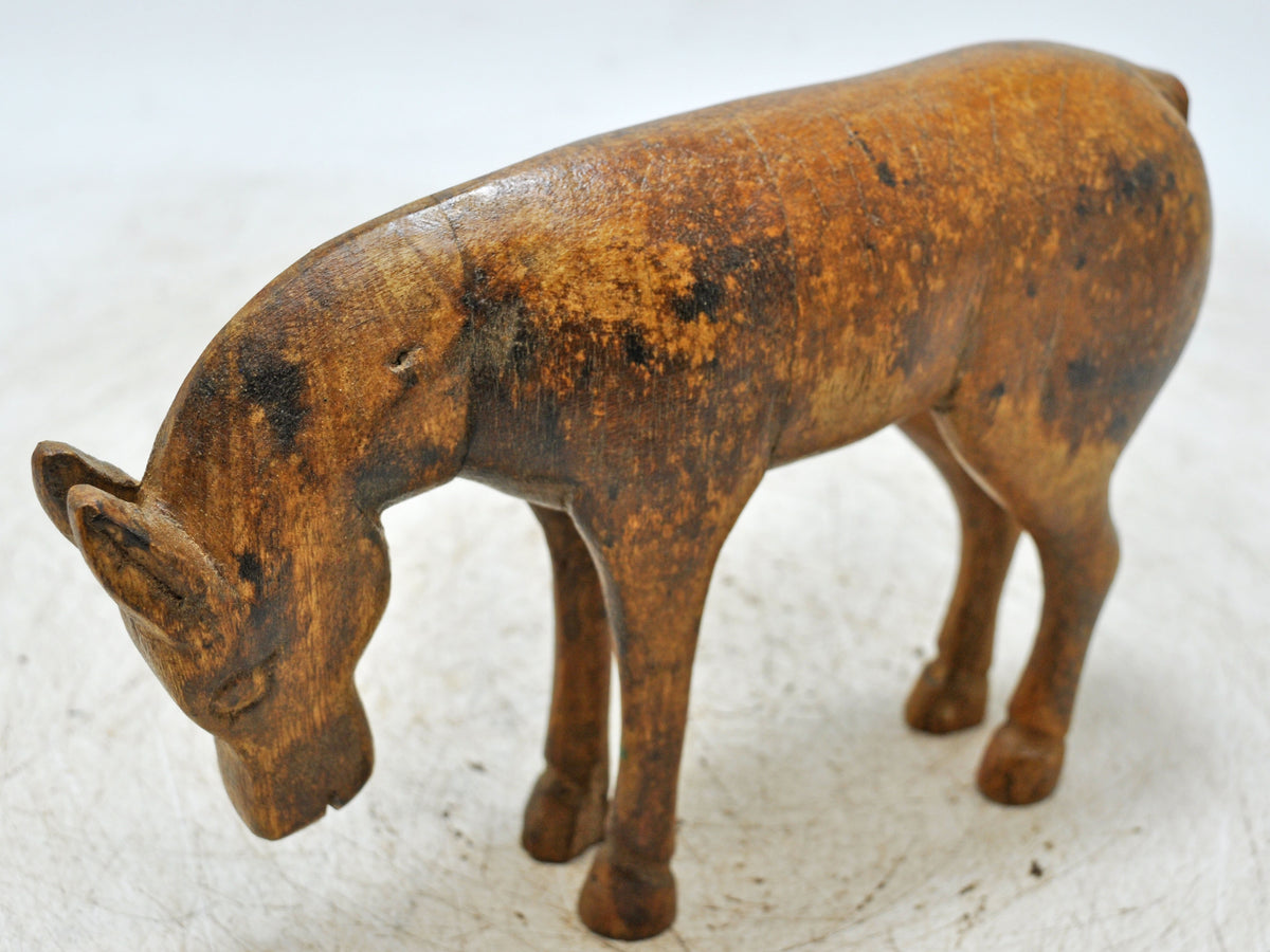 Vintage Wooden Small Horse Figurine Original Old Hand Carved