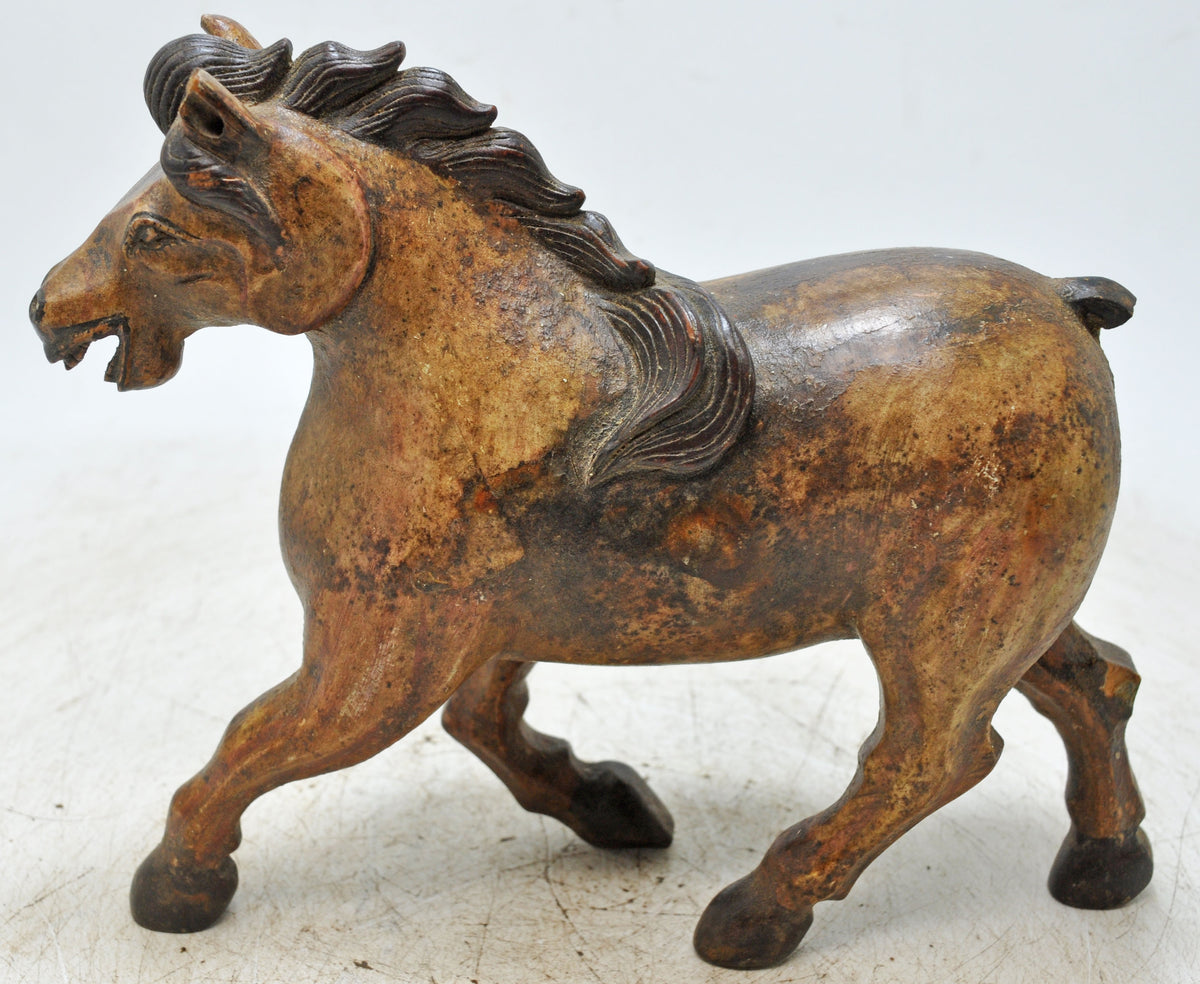 Vintage Wooden Running Horse Figurine Original Old Fine Hand Carved