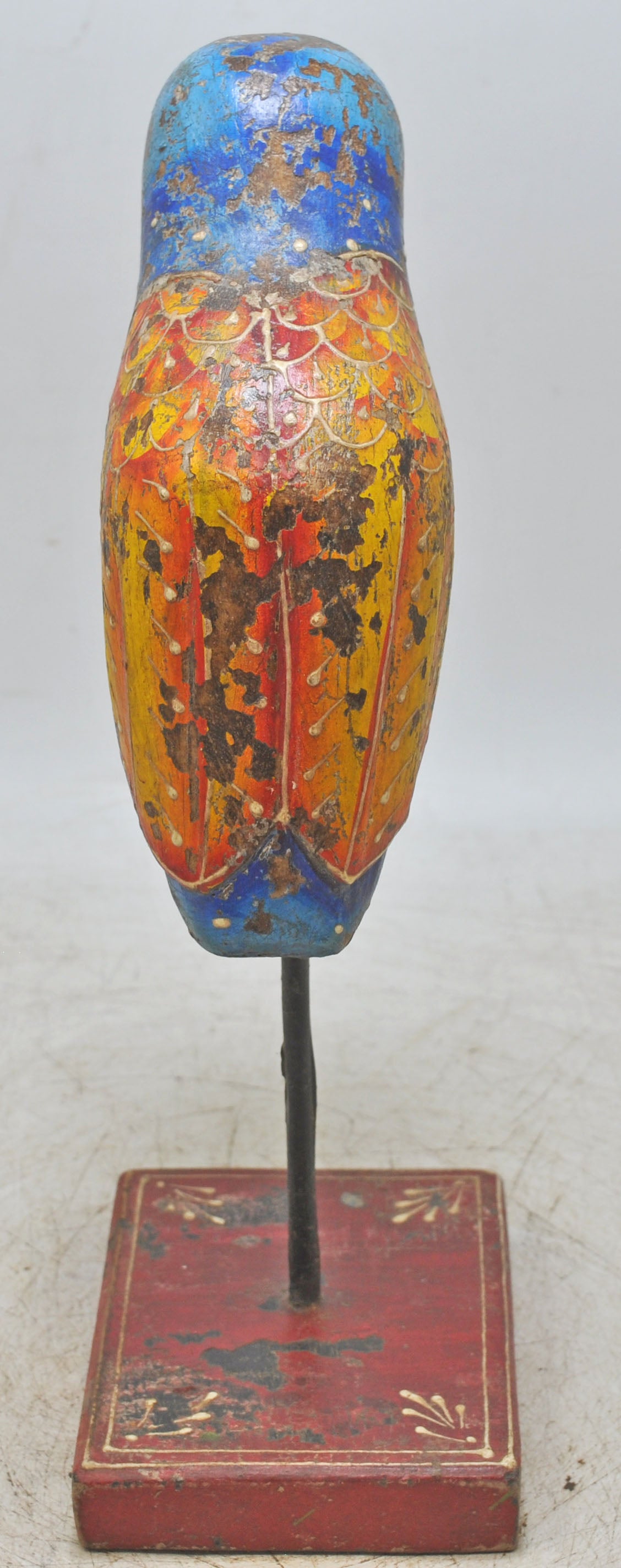 Vintage Wooden Bird Figurine on Stand Original Old Hand Carved Painted