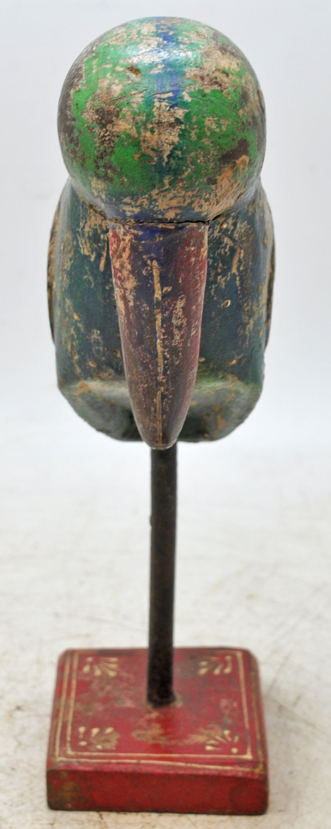 Vintage Wooden Bird Figurine on Stand Original Old Hand Carved Painted