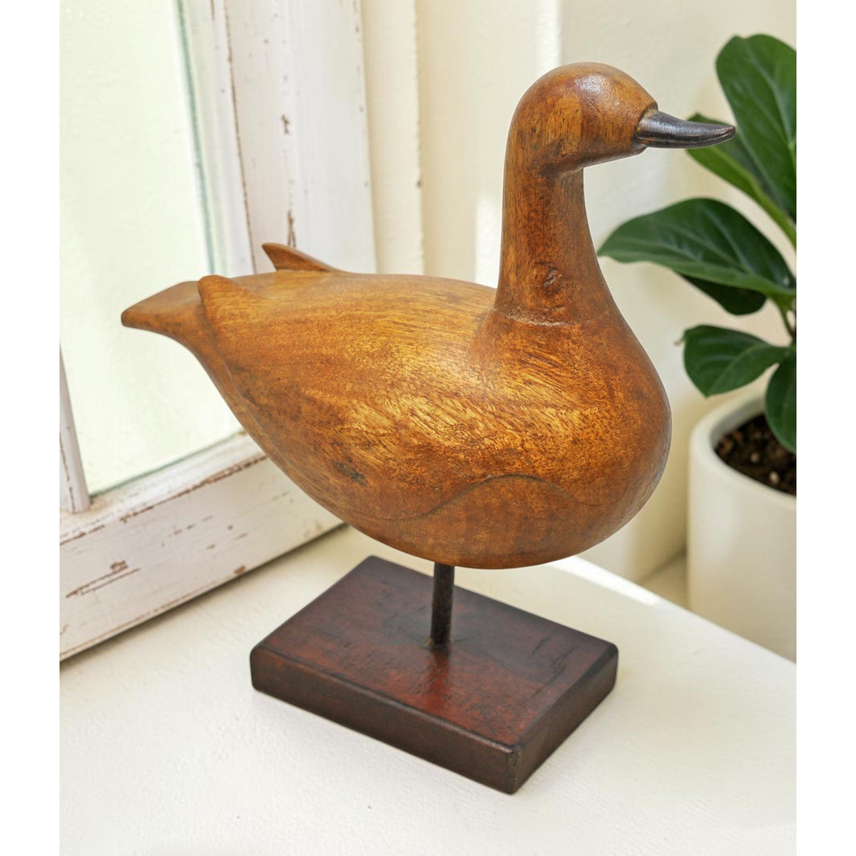 Vintage Wooden Bird Figurine on Stand Original Old Hand Carved