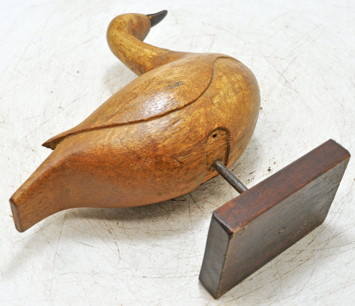 Vintage Wooden Bird Figurine on Stand Original Old Hand Carved