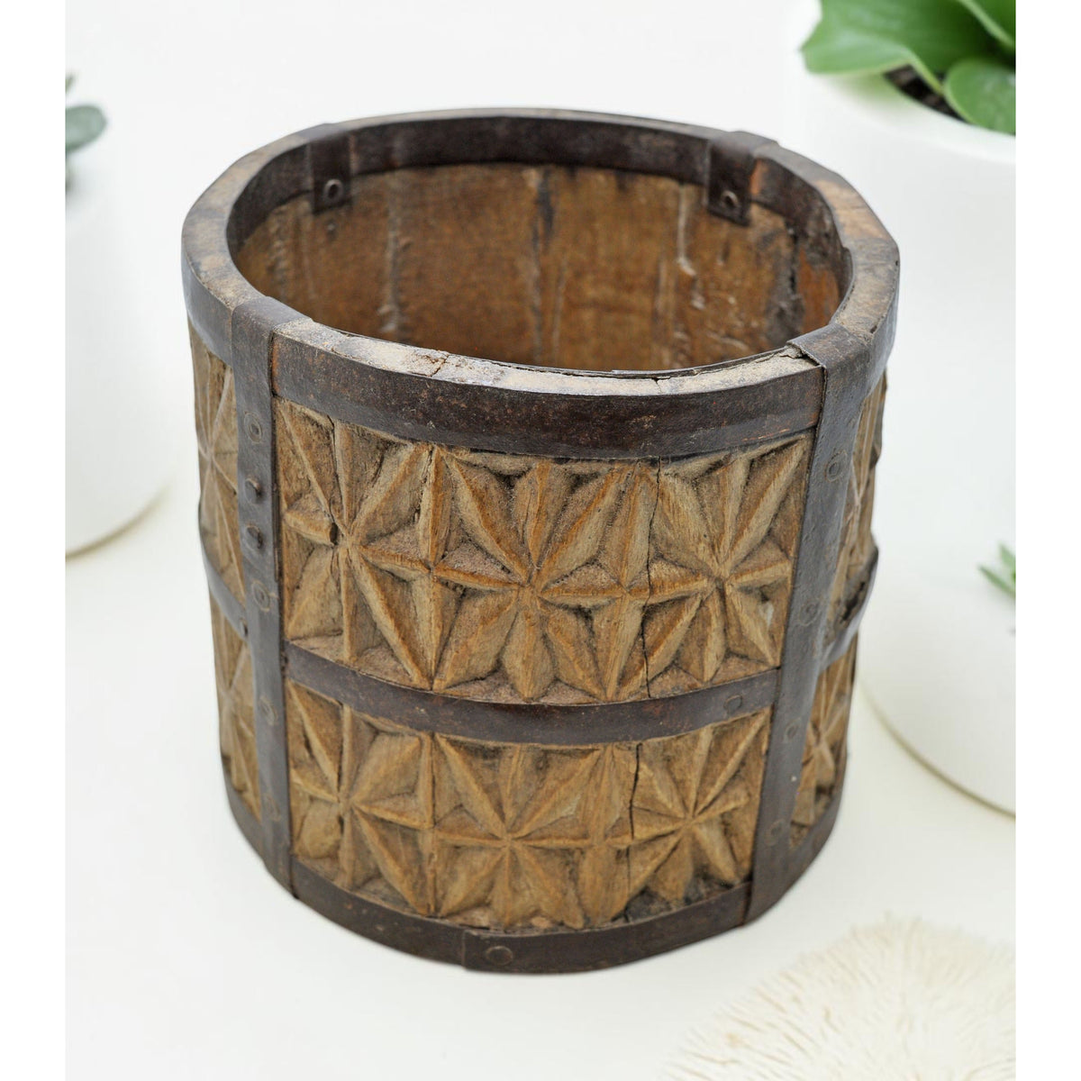 Vintage Wooden Grain Measurement Paili Pot Original Old Fine Hand Carved
