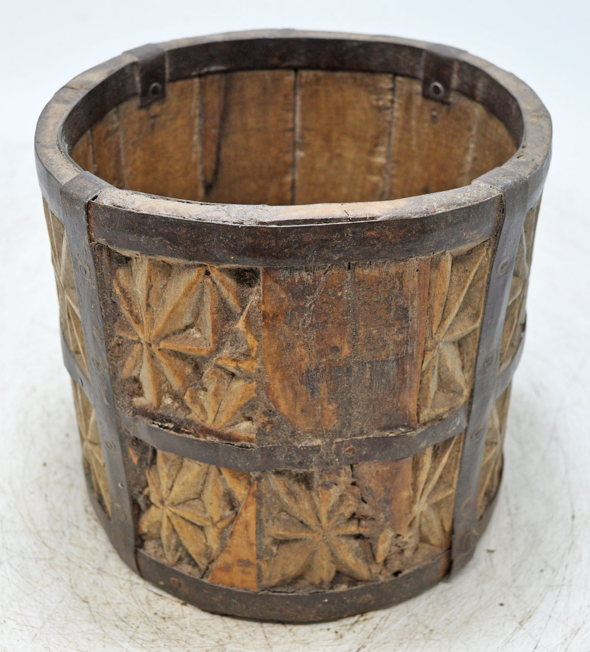 Vintage Wooden Grain Measurement Paili Pot Original Old Fine Hand Carved