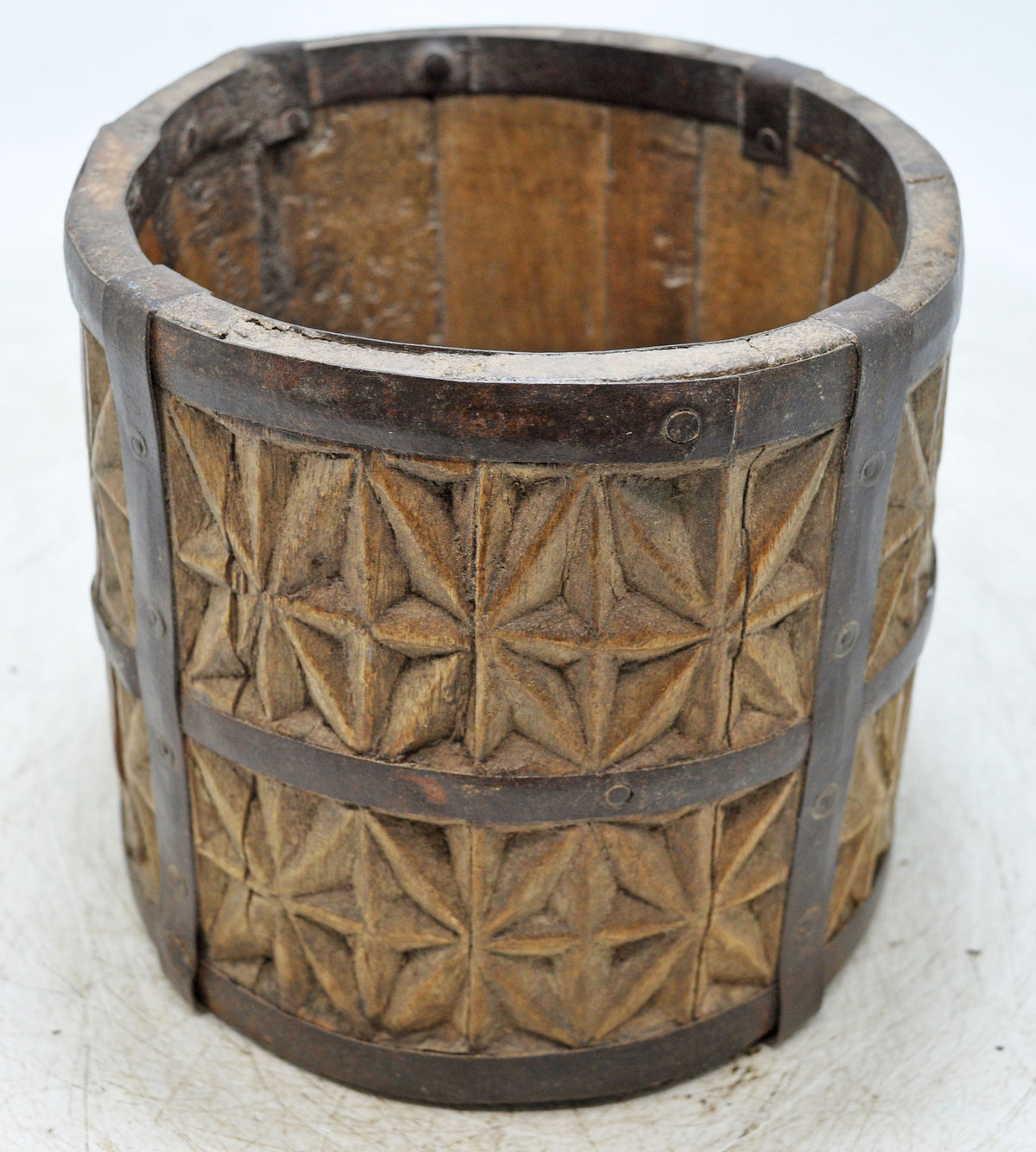 Vintage Wooden Grain Measurement Paili Pot Original Old Fine Hand Carved