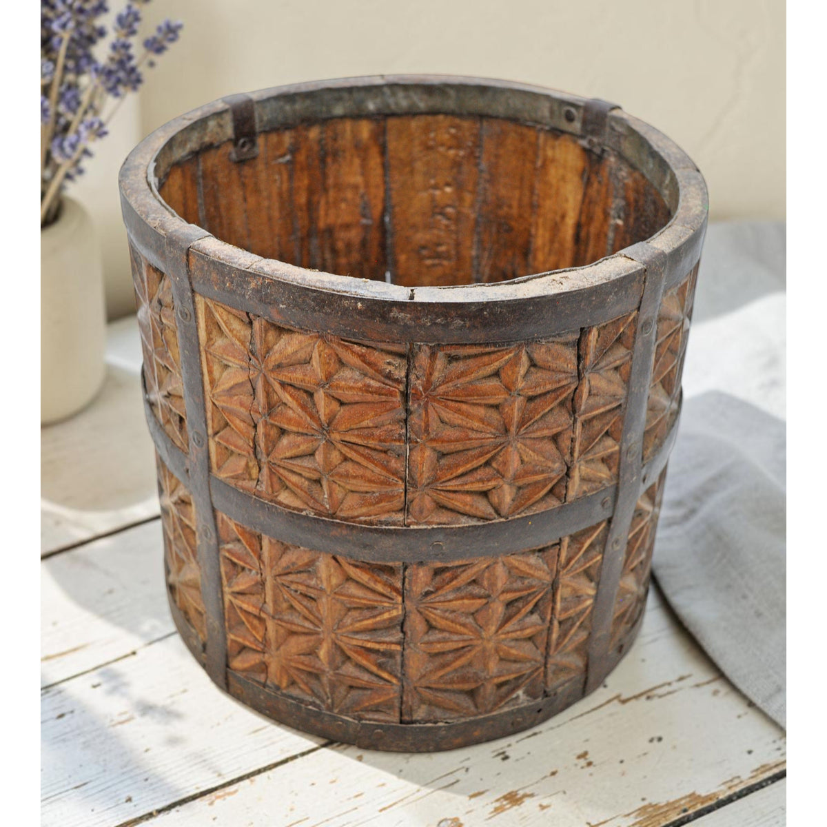 Vintage Wooden Grain Measurement Paili Pot Original Old Fine Hand Carved