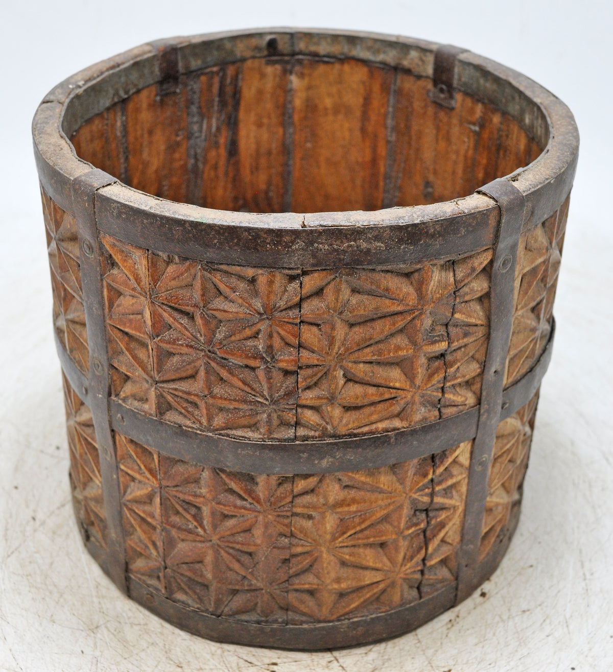 Vintage Wooden Grain Measurement Paili Pot Original Old Fine Hand Carved