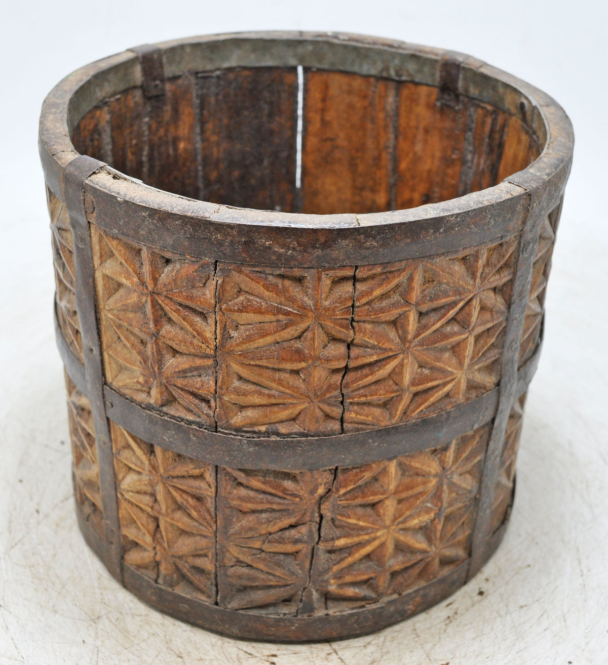 Vintage Wooden Grain Measurement Paili Pot Original Old Fine Hand Carved