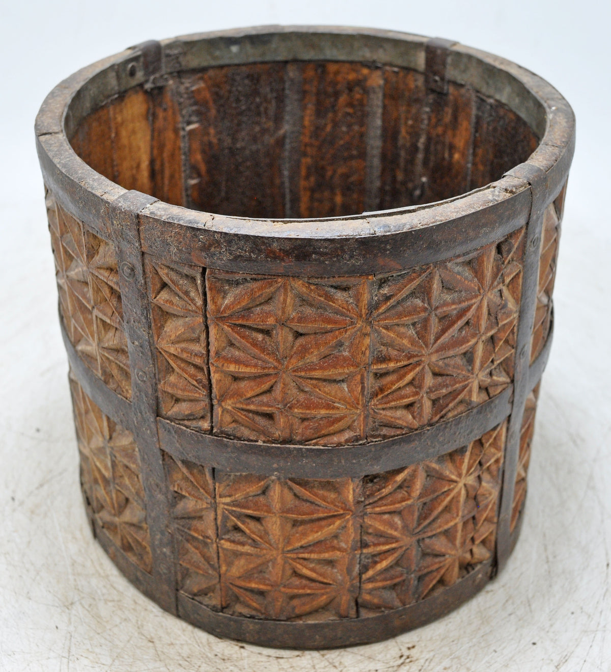 Vintage Wooden Grain Measurement Paili Pot Original Old Fine Hand Carved