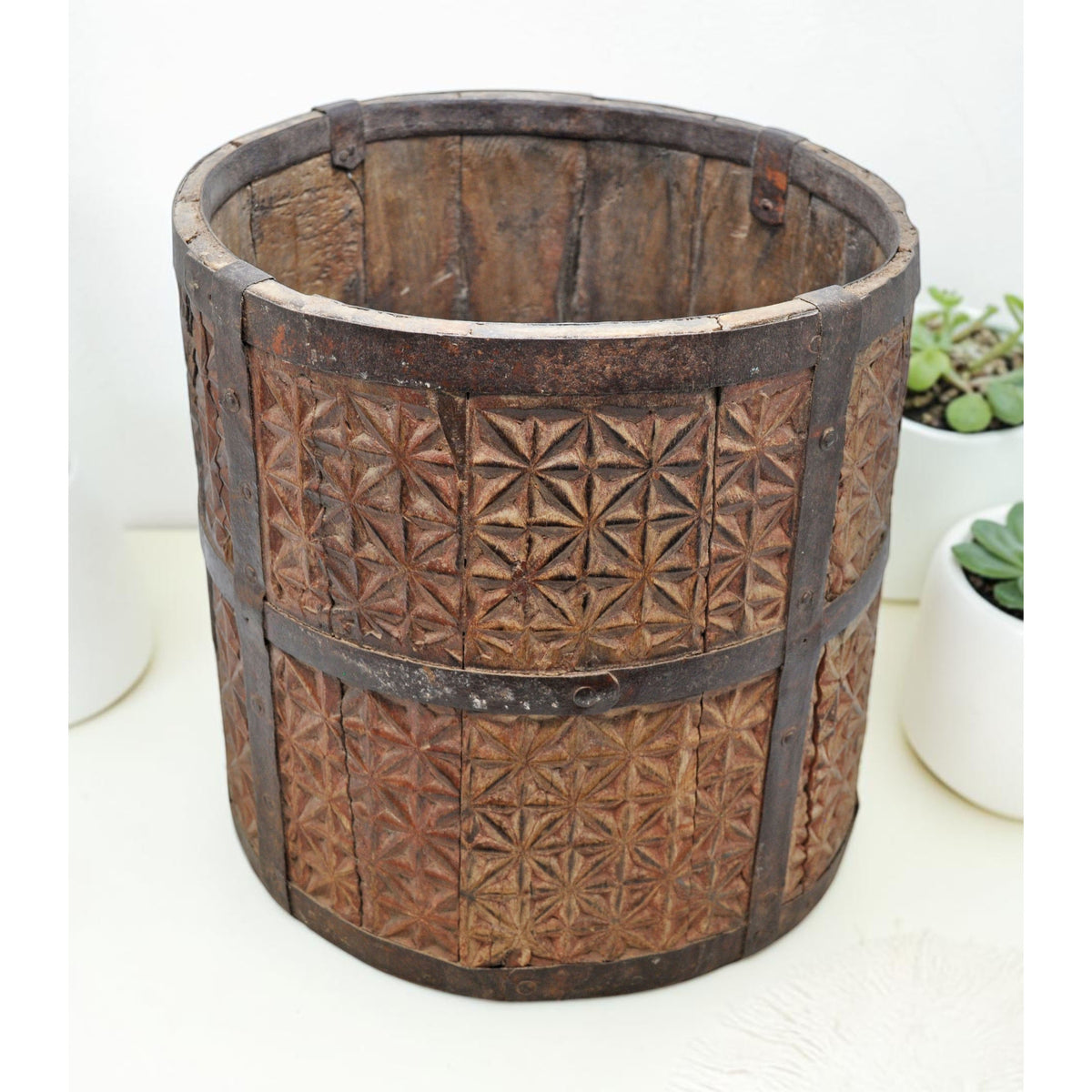 Vintage Wooden Grain Measurement Mana Pot Original Old Fine Hand Carved