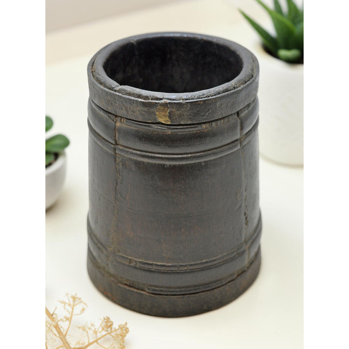 Antique Wooden Grain Measurement Paili Pot Original Old Hand Carved