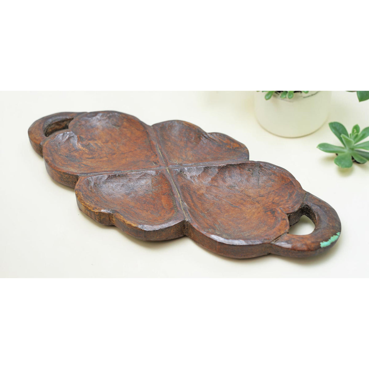 Vintage Wooden Floral Serving Tray Original Old Hand Carved