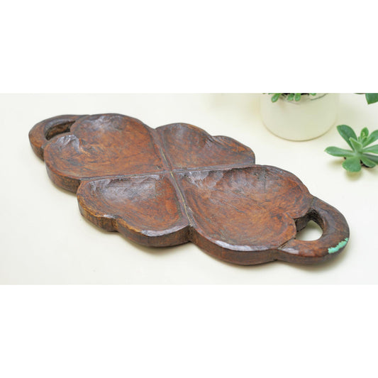 Vintage Wooden Floral Serving Tray Original Old Hand Carved