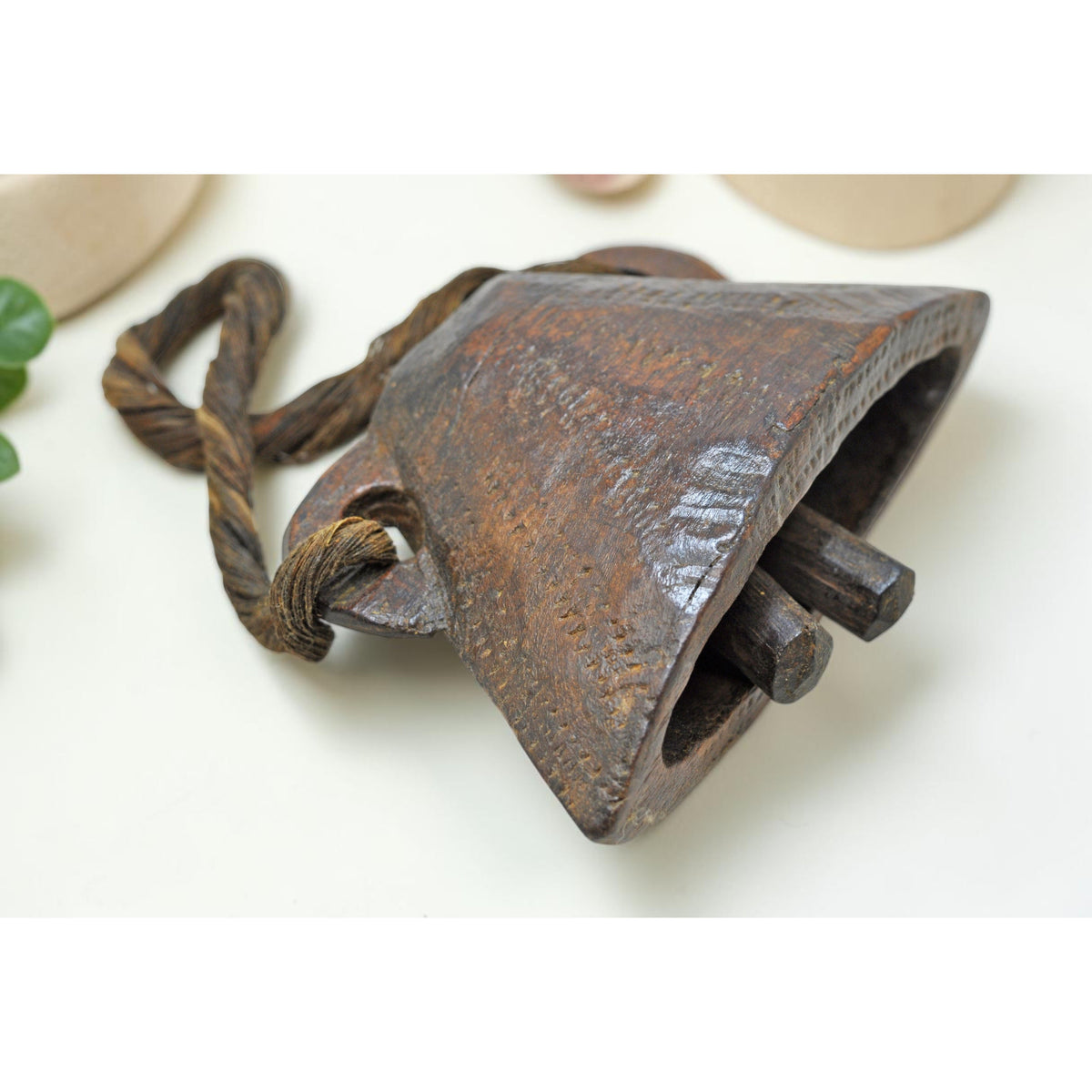 Antique Wooden Animals Cow Bell Original Old Hand Carved