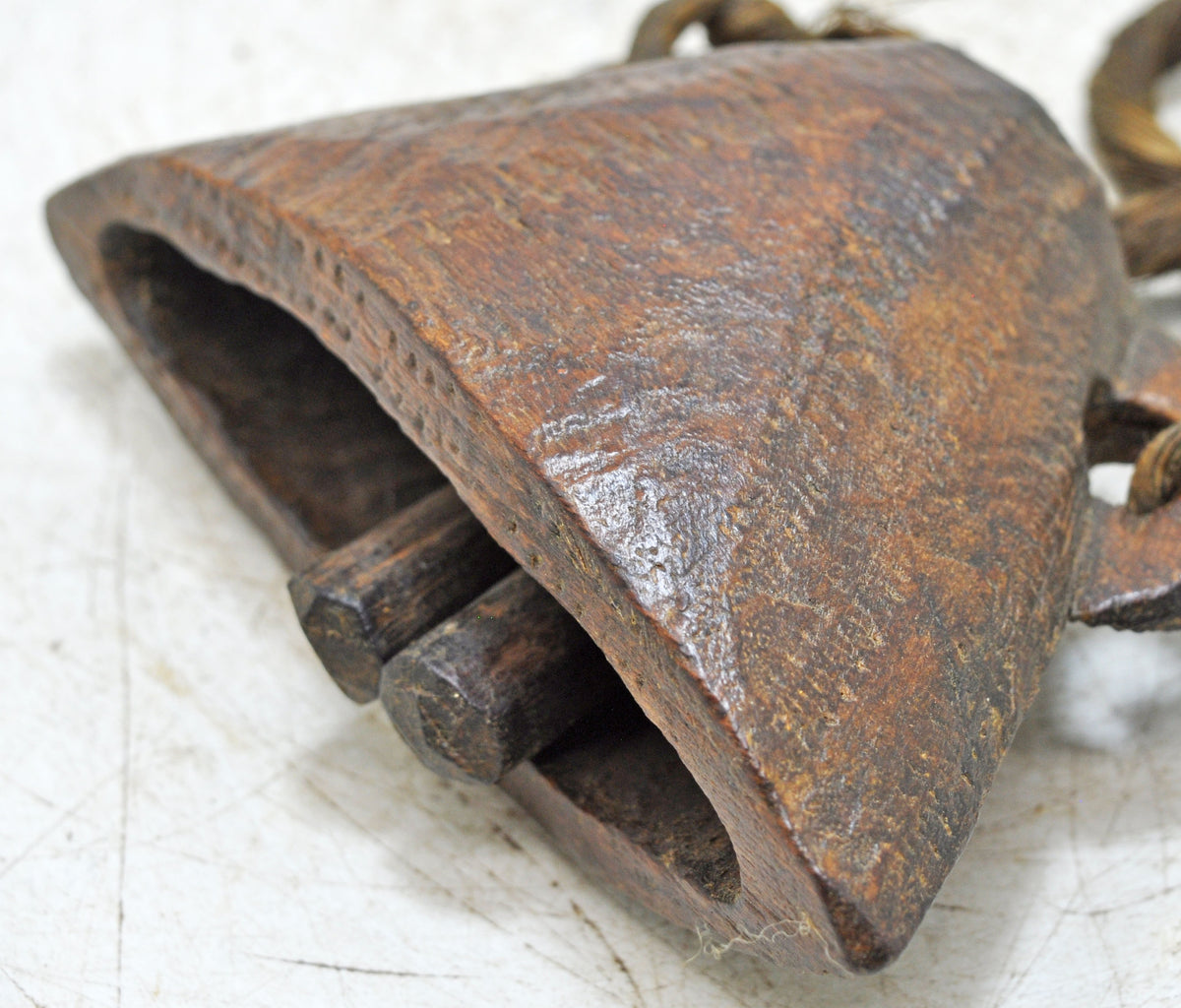 Antique Wooden Animals Cow Bell Original Old Hand Carved